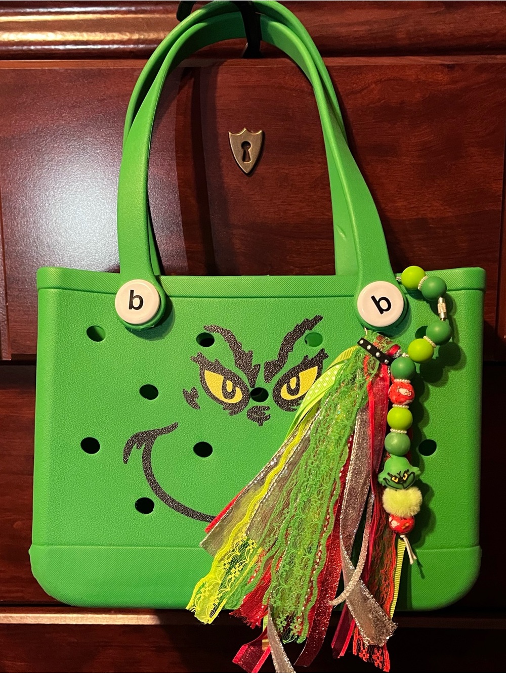 Boutique Green Grinch Tote with Tassel Charm